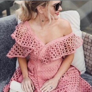 Self-Portrait Pink Lace Off-Shoulder Dress